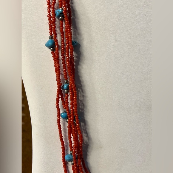 Vintage Artisan Crafted Red Coral & Turquoise 6-Strand Necklace - Picture 3 of 12